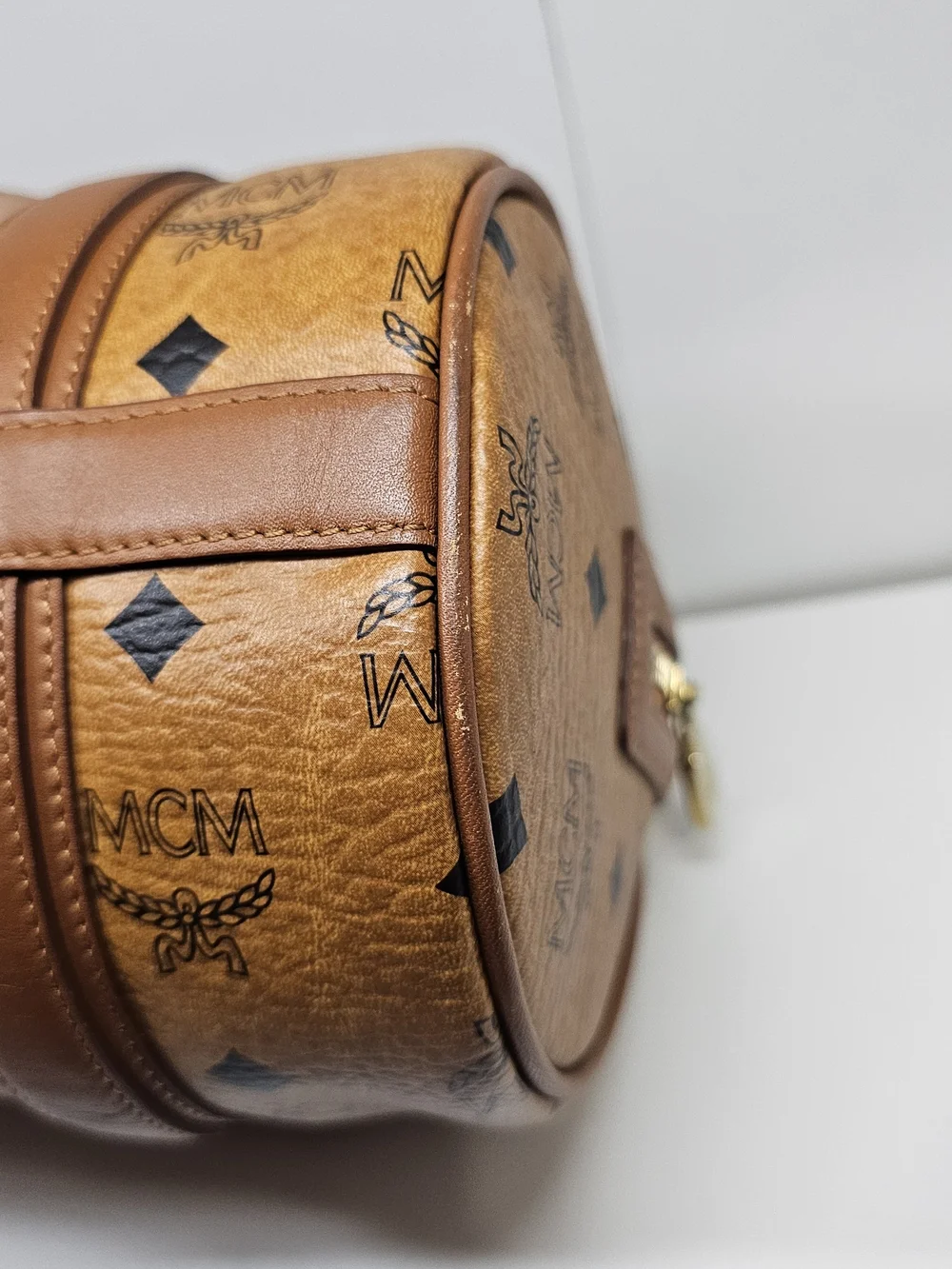 MCM Cognac Visetos Barrel Satchel Bag